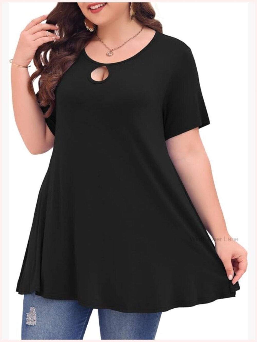 Plus Size Keyhole Short Sleeve Tunic Top Swing Flowy Casual Loose Shirt